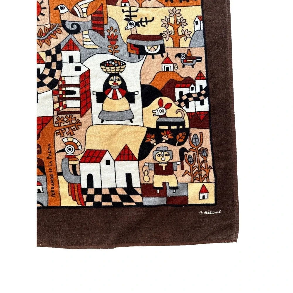 Vtg Hilasal Fernando Llort Cotton towel De La Palma Folk El Salvador BIG 34x65